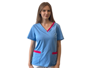 Dzianinowa bluza medyczna - niebieska z różowymi wstawkami 