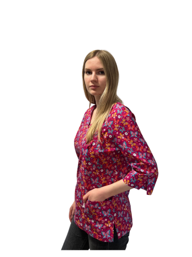 Bluza medyczna kolorowa różowa w motyle bawełna rękaw 3/4