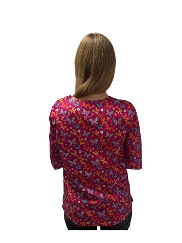 Bluza medyczna kolorowa różowa w motyle bawełna rękaw 3/4