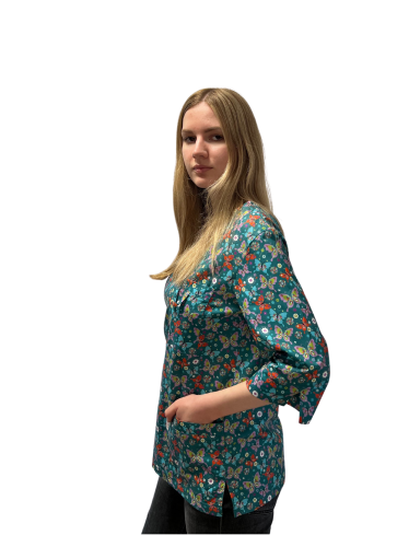 Bluza medyczna damska kolorowa morska w motyle rękaw 3/4
