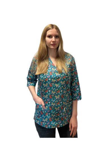 Bluza medyczna damska kolorowa morska w motyle rękaw 3/4