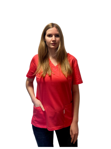 Bluza medyczna damska czerwona dzianina bawełna elastyczna rękaw krótki