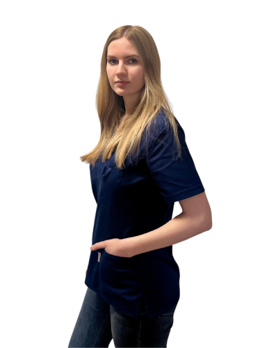 Bluza medyczna damska granatowa elastyczna rękaw krótki