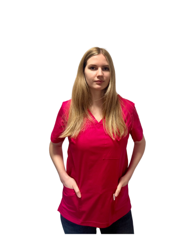 Bluza medyczna damska różowa elastyczna rękaw krótki