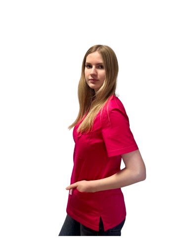 Bluza medyczna damska różowa elastyczna rękaw krótki