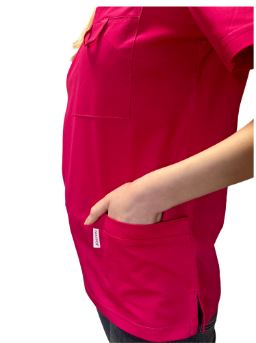 Bluza medyczna damska różowa elastyczna rękaw krótki