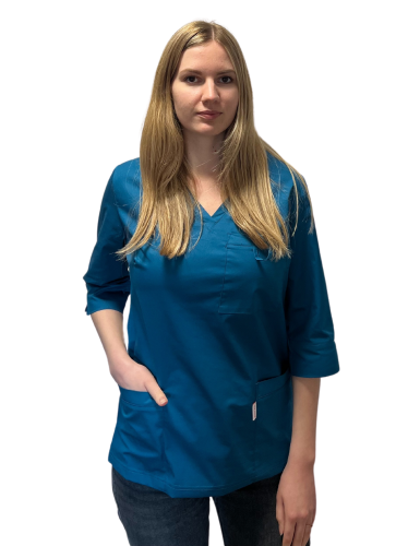 Bluza medyczna damska morska elastyczna z rękawem 3/4 