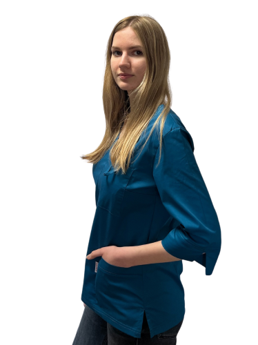 Bluza medyczna damska morska elastyczna z rękawem 3/4