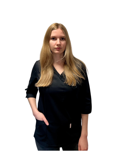 Bluza medyczna damska czarna elastyczna  z rękawem 3/4