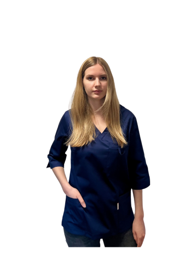 Bluza medyczna damska granatowa elastyczna z rękawem 3/4