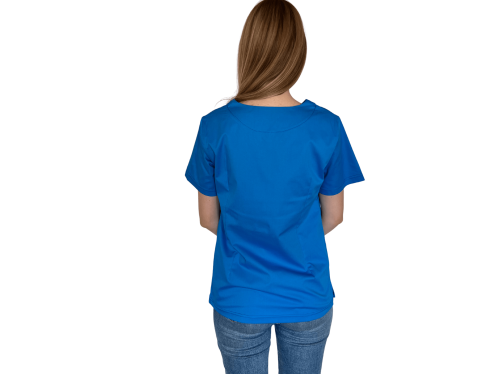 Bluza medyczna damska niebieska elastyczna rękaw krótki