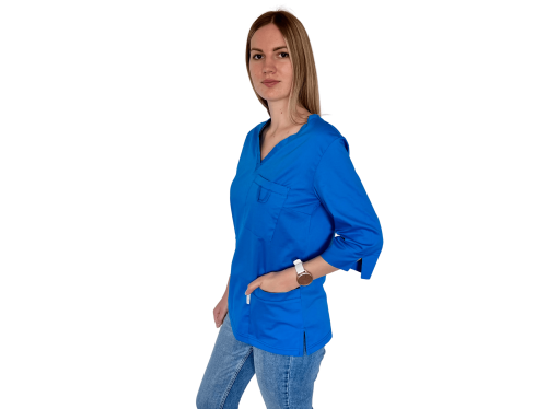 Bluza medyczna damska niebieska elastyczna z rękawem 3/4