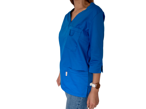 Bluza medyczna damska niebieska elastyczna z rękawem 3/4