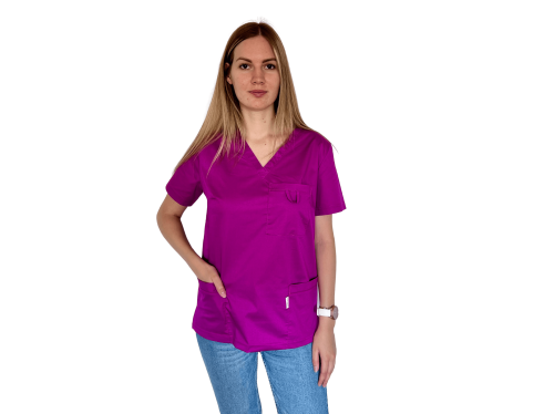 Bluza medyczna damska malinowa elastyczna rękaw krótki