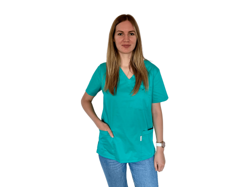Bluza medyczna damska zielona elastyczna z rękawem krótkim