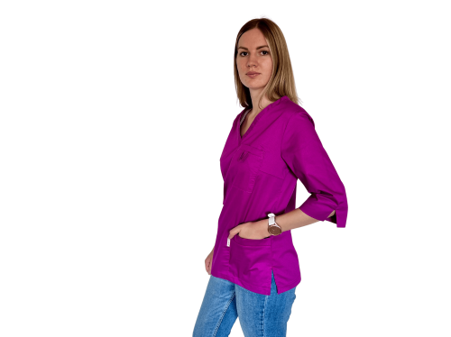 Bluza medyczna damska malinowa elastyczna z rękawem 3/4