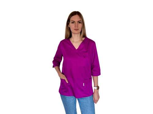Bluza medyczna damska malinowa elastyczna z rękawem 3/4