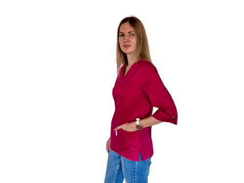 Bluza medyczna damska amarant elastyczna z rękawem 3/4