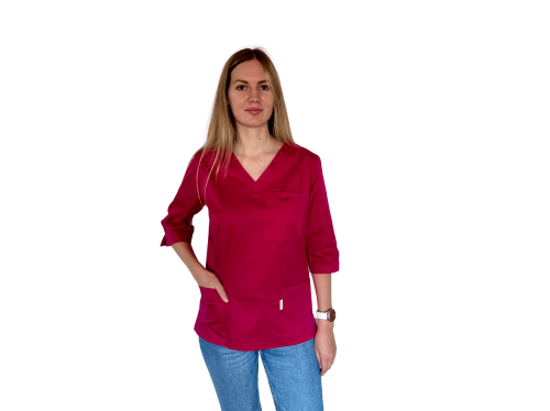 Bluza medyczna damska amarant elastyczna z rękawem 3/4 
