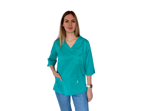 Bluza medyczna damska zielona elastyczna z rękawem 3/4