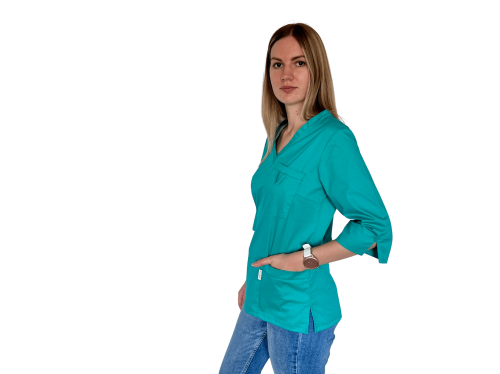 Bluza medyczna damska zielona elastyczna z rękawem 3/4