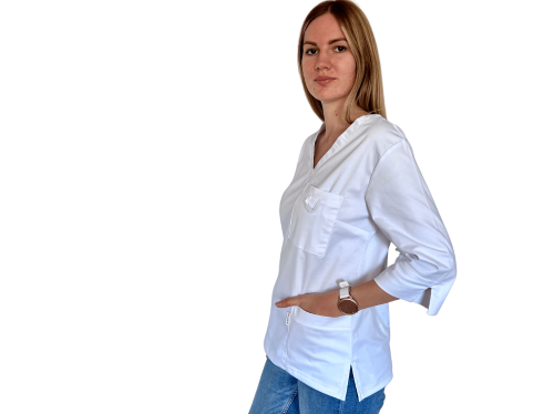 Bluza medyczna damska biała elastyczna z rękawem 3/4