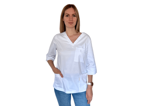 Bluza medyczna damska biała elastyczna z rękawem 3/4