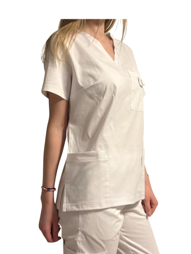 Bluza medyczna biała spandex w serek