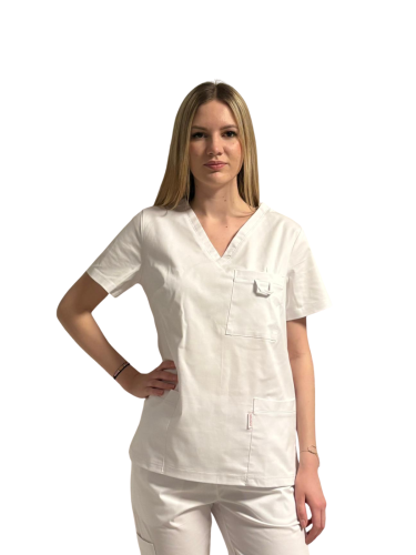 Bluza medyczna biała spandex w serek