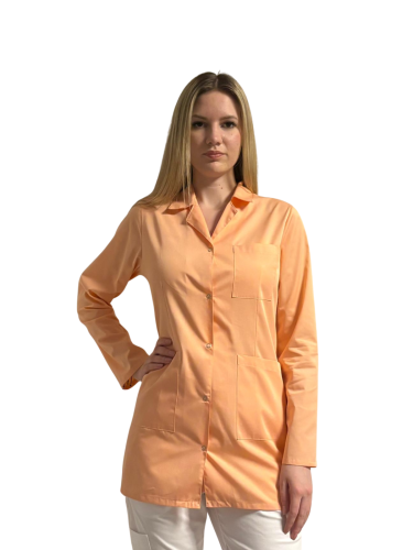 Fartuch z kołnierzem morelowy - długi rękaw