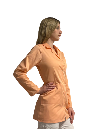 Fartuch z kołnierzem morelowy - długi rękaw