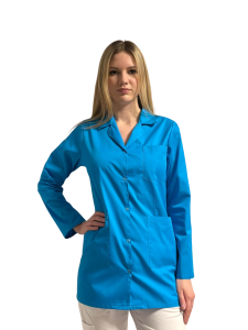 Fartuch medyczny turkusowy - kołnierz, długi rękaw