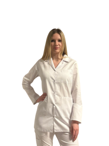Fartuch damski medyczny- laboratoryjny z kołnierzem - biały