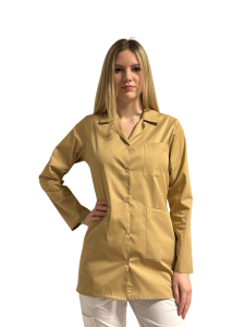 Fartuch medyczny beżowy - kołnierz, długi rękaw 