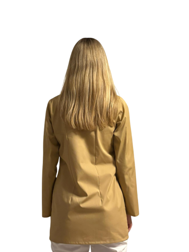 Fartuch medyczny beżowy - kołnierz, długi rękaw
