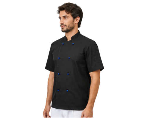 Bluza kucharska - czarna z chabrowymi guzikami