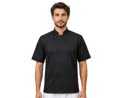 Bluza kucharska - czarna z chabrowymi guzikami
