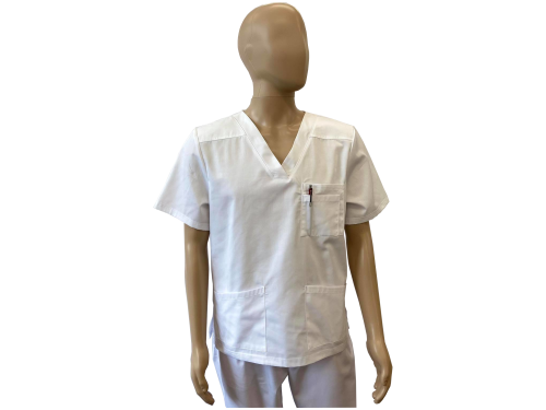 Bluza medyczna męska dekolt w serek - biała