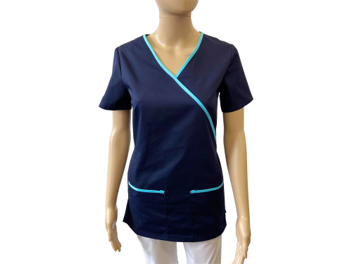 Bluza medyczna - kosmetyczna granatowa z turkusową lamówką