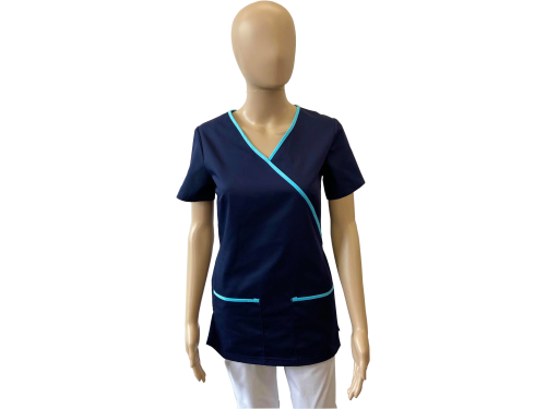 Bluza medyczna - kosmetyczna granatowa z turkusową lamówką
