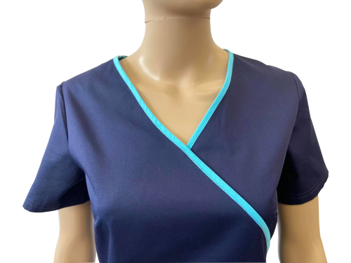 Bluza medyczna - kosmetyczna granatowa z turkusową lamówką