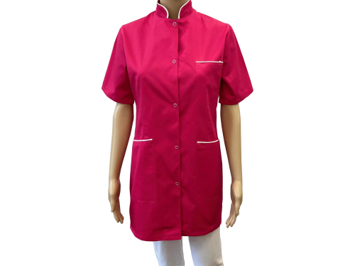 Żakiet medyczny - fartuch różowy z białą lamówką; stójka