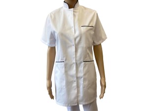 Żakiet medyczny - fartuch biały z czarną lamówką; stójka