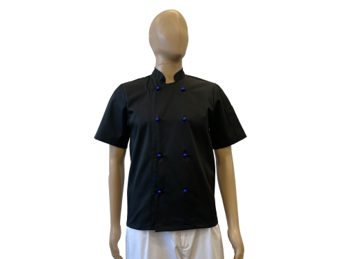 Bluza kucharska - czarna z chabrowymi guzikami