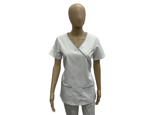 Bluza medyczna - kosmetyczna biała z jasnoszarą lamówką 