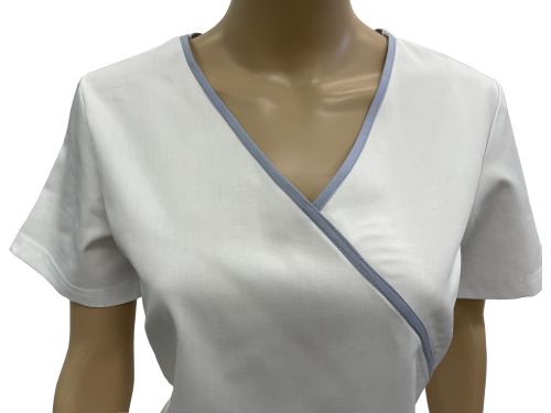 Bluza medyczna - kosmetyczna biała z jasnoszarą lamówką