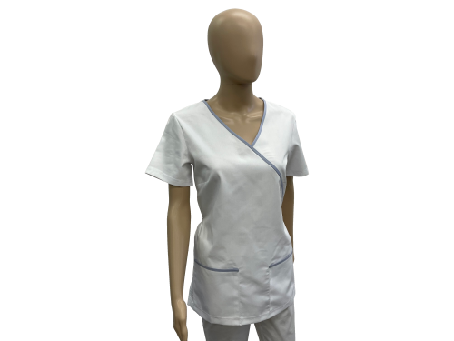 Bluza medyczna - kosmetyczna biała z jasnoszarą lamówką