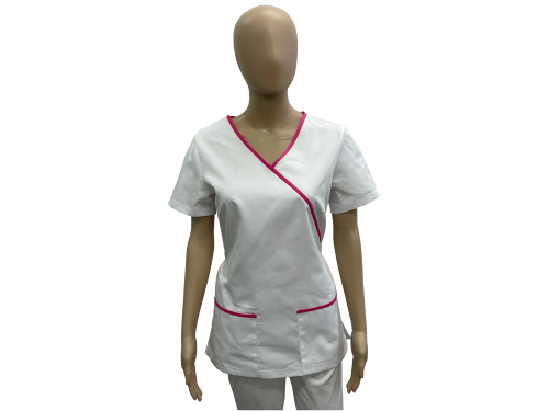 Bluza medyczna - kosmetyczna biała z różową lamówką 