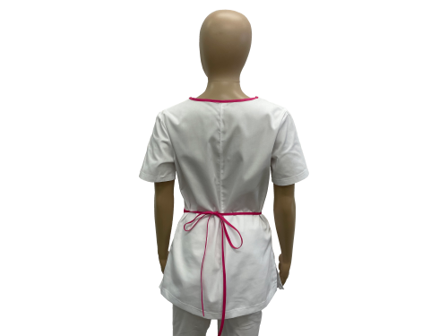 Bluza medyczna - kosmetyczna biała z różową lamówką
