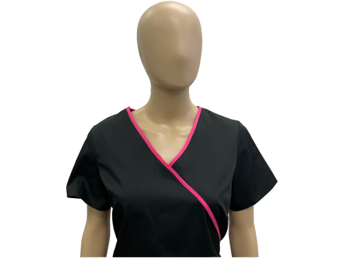 Bluza medyczna - kosmetyczna czarna z różową lamówką